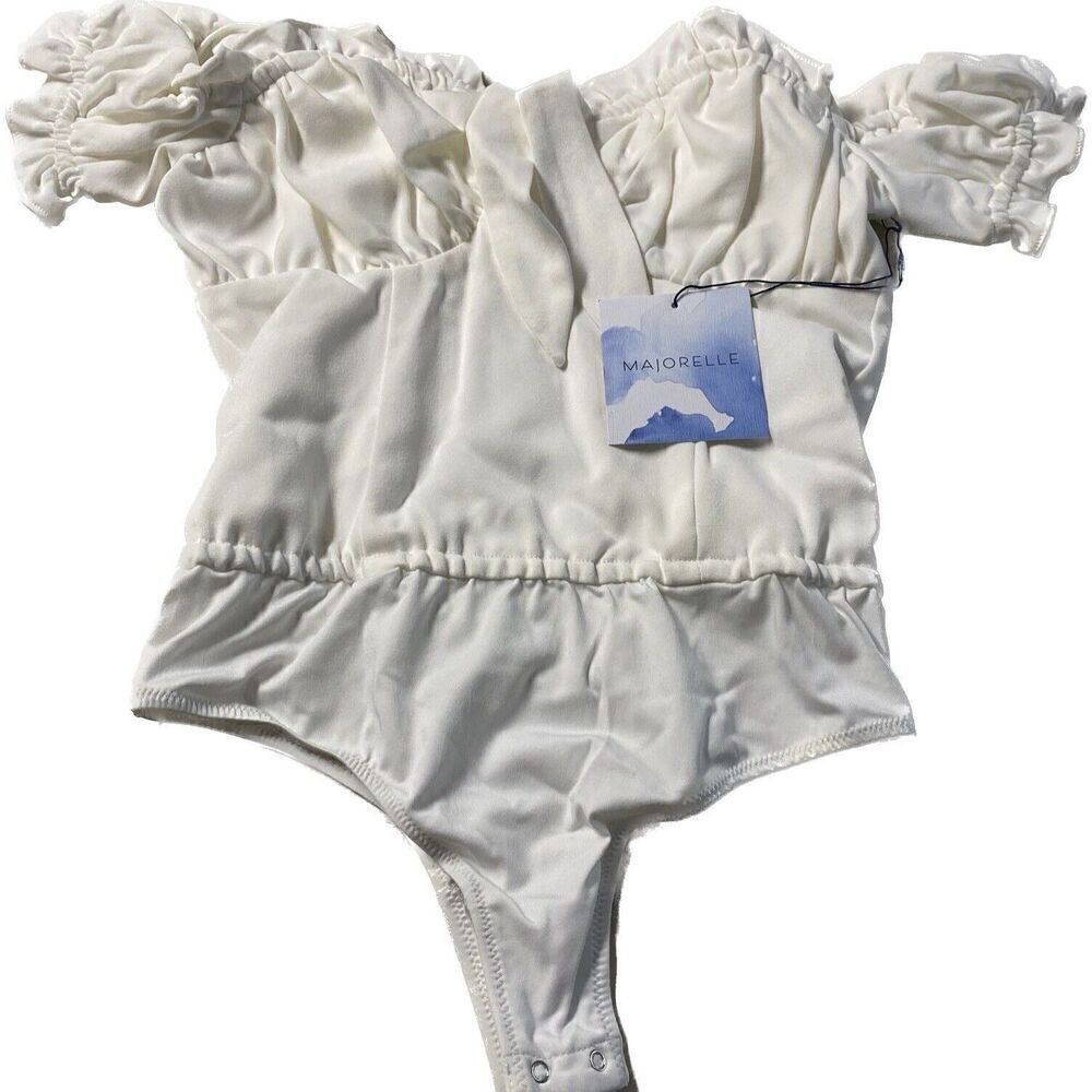 MAJORELLE Ivory Off-Shoulder Ruffled Bodysuit